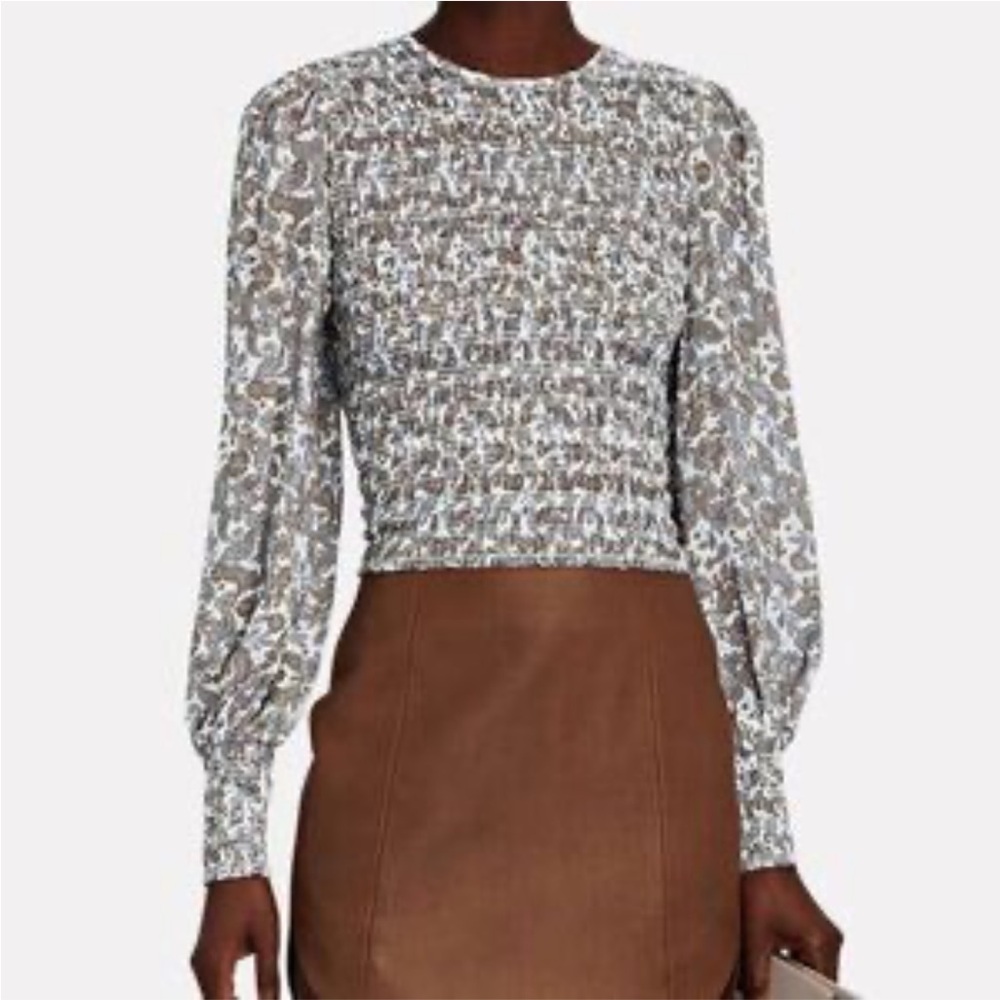 Intermix Smocked Bodice Long Sleeves Fitted Top Size S Feminine Office Cottage
